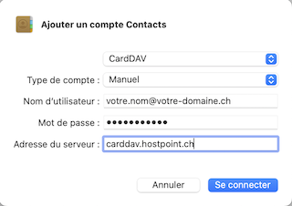 Apple Ventura CardDAV Account hinzufuegen FR