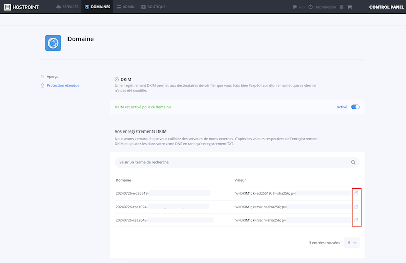 DKIM Externe Nameserver fr