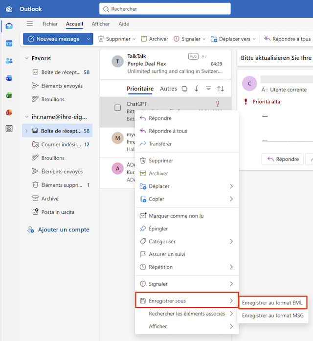 Outlook EML speichern fr