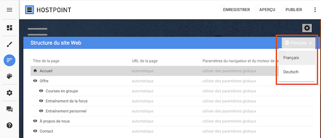 Sites Webseiten Struktur Sprache FR