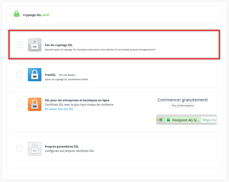 Désactiver FreeSSL