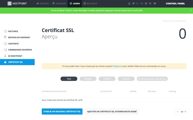 Etablir un certificat FreeSSL