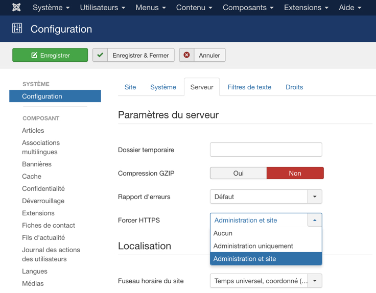 Activer SSL dans Joomla
