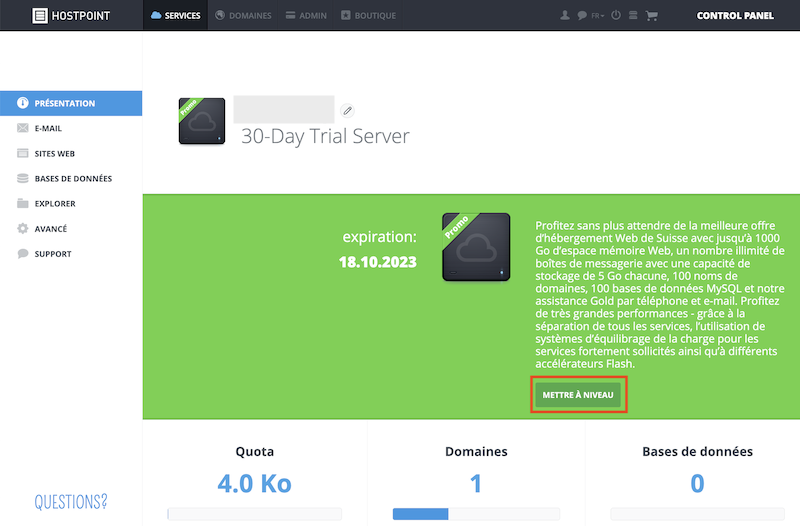 Upgrade Test Webhosting 02 FR
