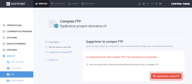 FTP Account loeschen fr