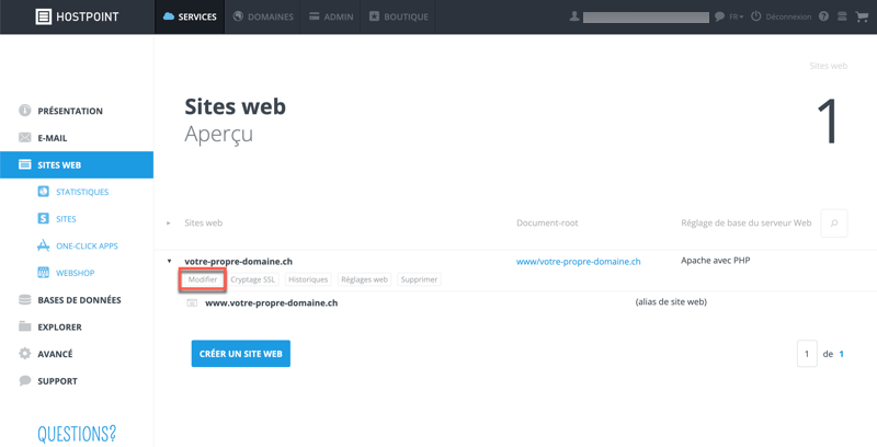 Ajouter un alias de site web