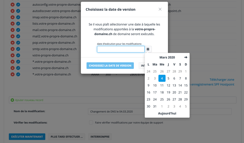 Définir une date d’exécution de mes modifications