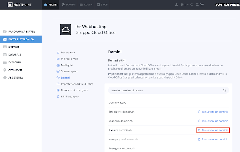 Domain von CloudOfficeGruppe entfernen it