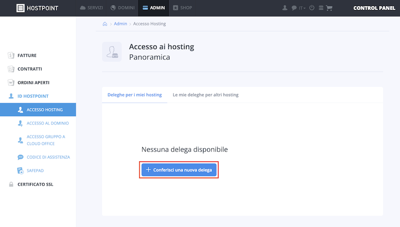 Dare accesso a un hosting