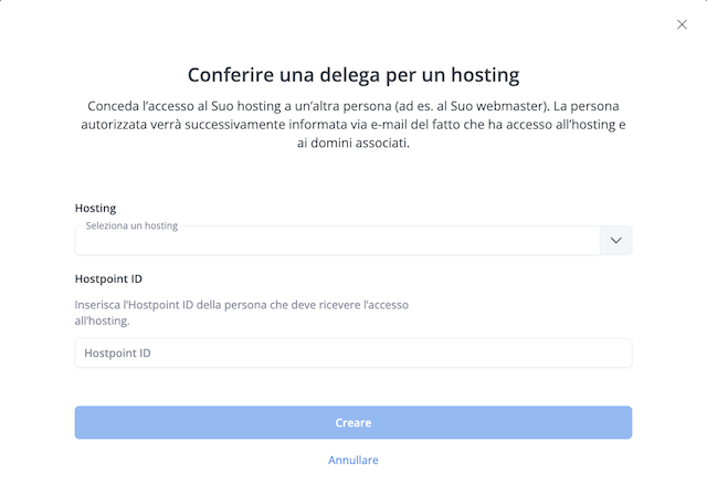 Dare accesso a un hosting