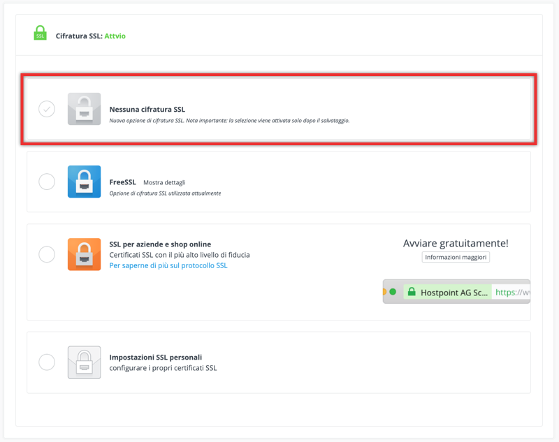 Disattivare FreeSSL