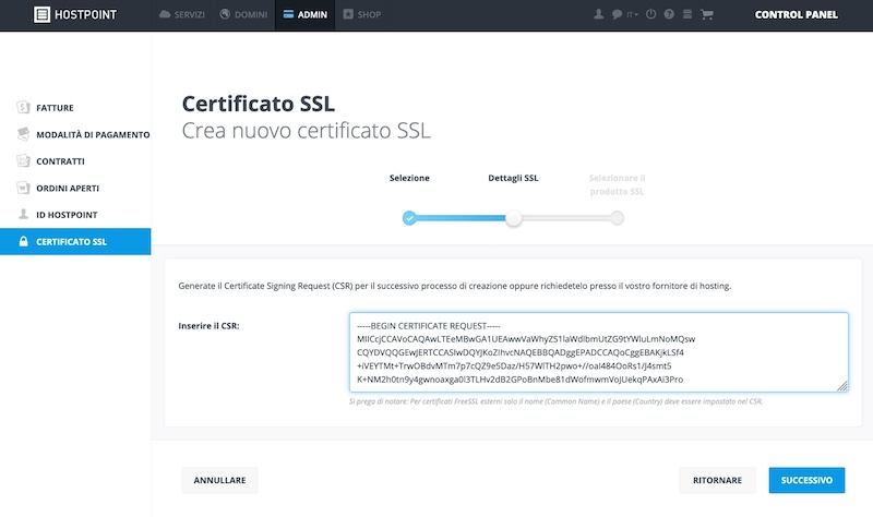 Crea certificato FreeSSL