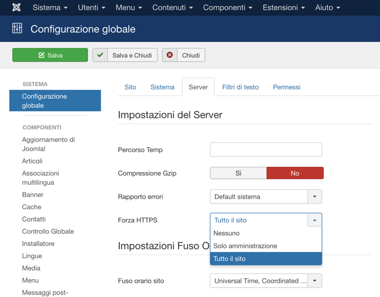 Attivare SSL in Joomla