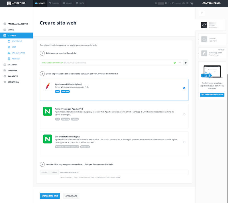 Crea un sito Web