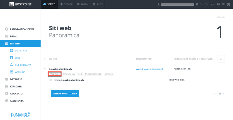 Aggiungi alias sito web