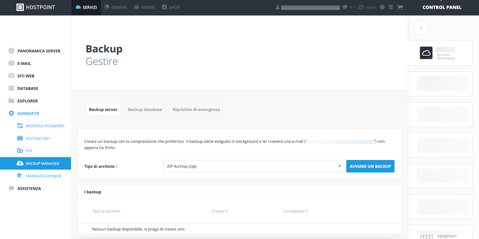 Control Panel - Backup